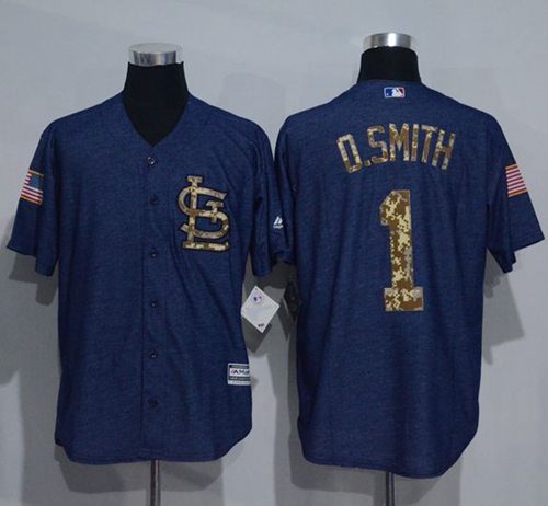 Cardinals #1 Ozzie Smith Denim Blue Salute to Service Stitched MLB Jersey - Click Image to Close